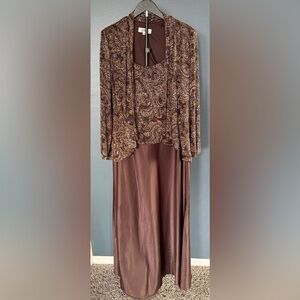 Patra Two-Piece Formal Gown & Matching Jacket Set - Brown Paisley